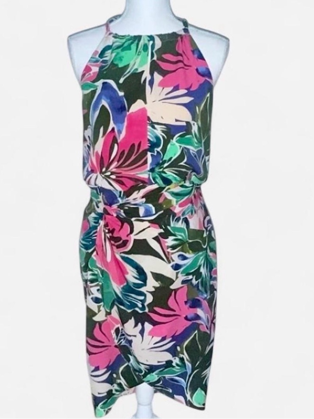 Express Floral Halter Midi Dress - Pink, Green & Blue